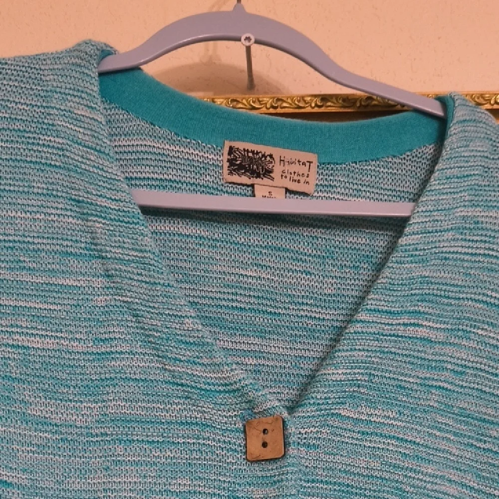 Habitat Turquoise Cardigan with Wooden Buttons Natural Materials Cozy Boho - Picture 6 of 15